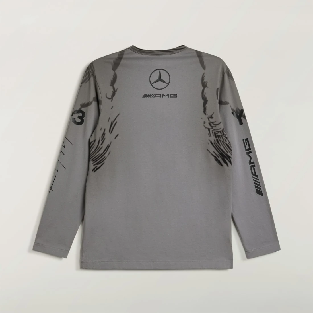아디다스 Y-3 x 메르세데스 AMG 페트로나스 F1 팀 실버 애로우 울프 그래픽 롱슬리브 티셔츠 블랙 KS7830