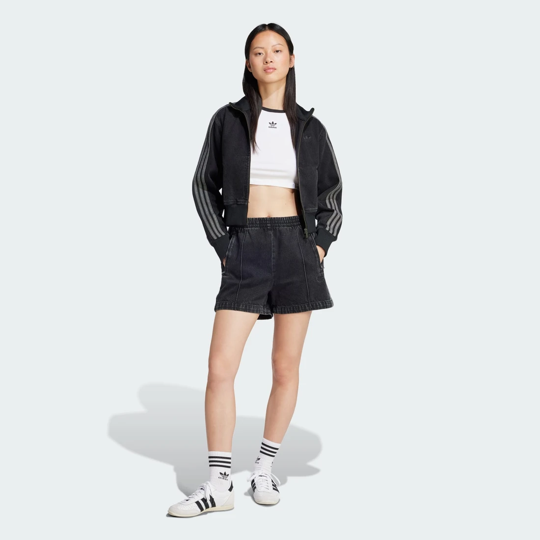 아디다스 아디컬러 데님 파이어버드 쇼츠 트루 블랙 데님 - KR 사이즈 우먼스 JD3107