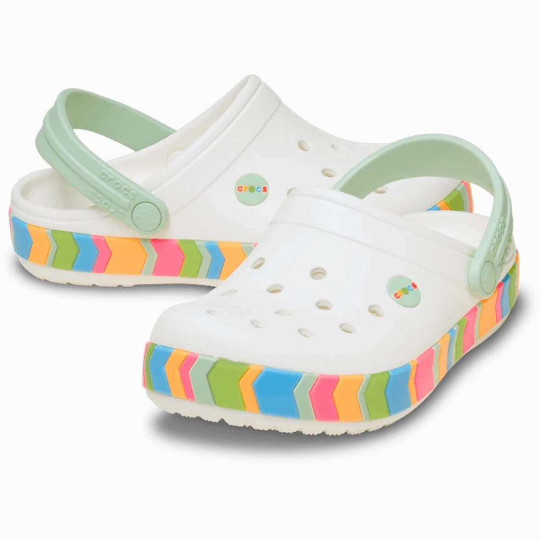 크록스 크록밴드 쉐브론 밴드 클로그 키즈 화이트/멀티 213839-94S