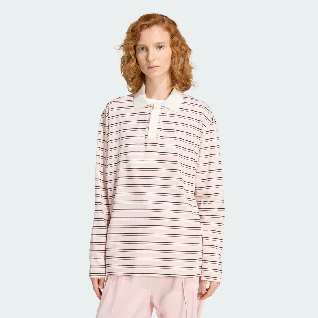 아디다스 스트라이프 오버사이즈 롱 슬리브 폴로 셔츠 KU8351