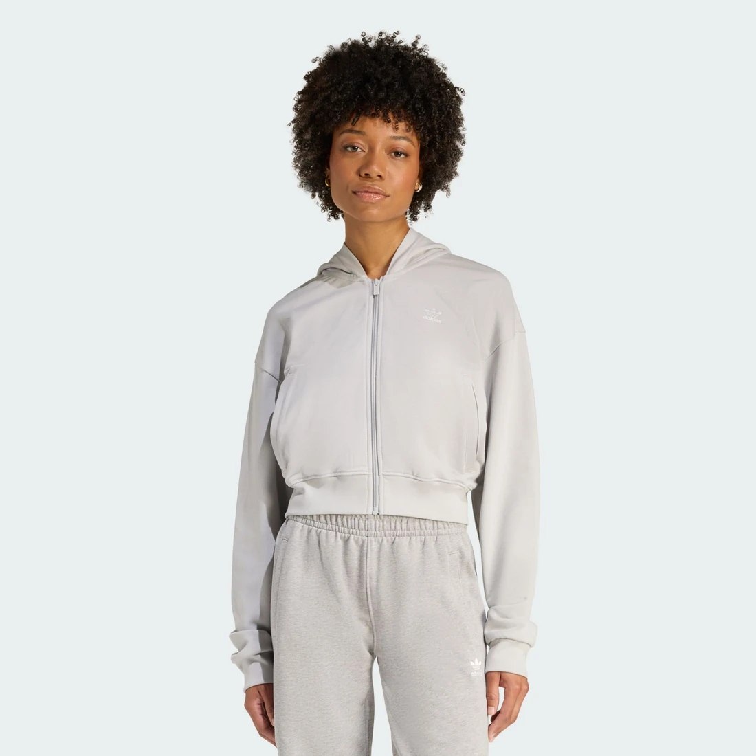 아디다스 에센셜 프렌치 테리 크롭 지퍼 후디 KE3219