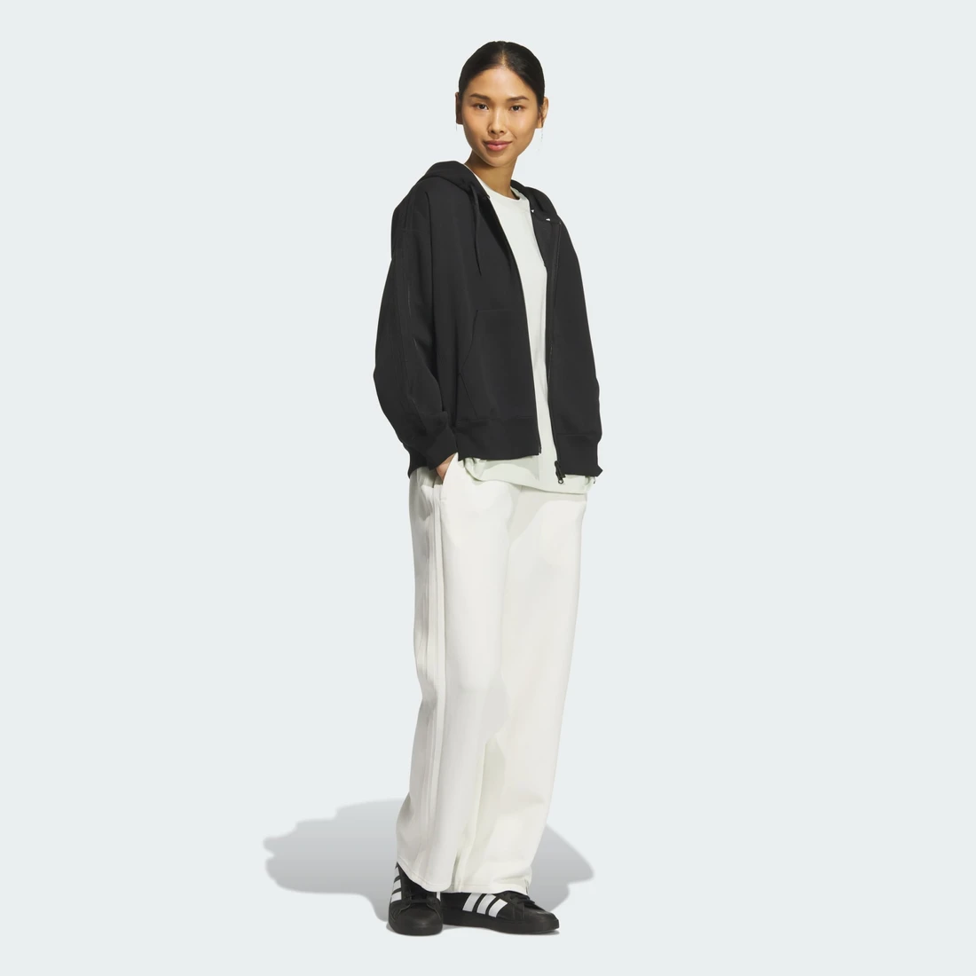 아디다스 에센셜 플러스 3-스트라이프 스페이서 니트 루즈 핏 풀 지퍼 후디 KF8275