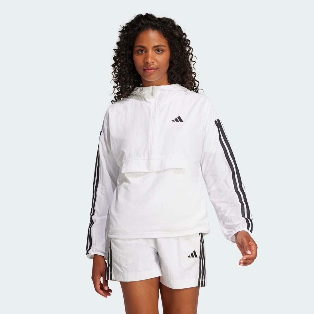 아디다스 에센셜 3S 우븐 윈드브레이커 화이트 블랙 - KR 사이즈 우먼스 JE1313