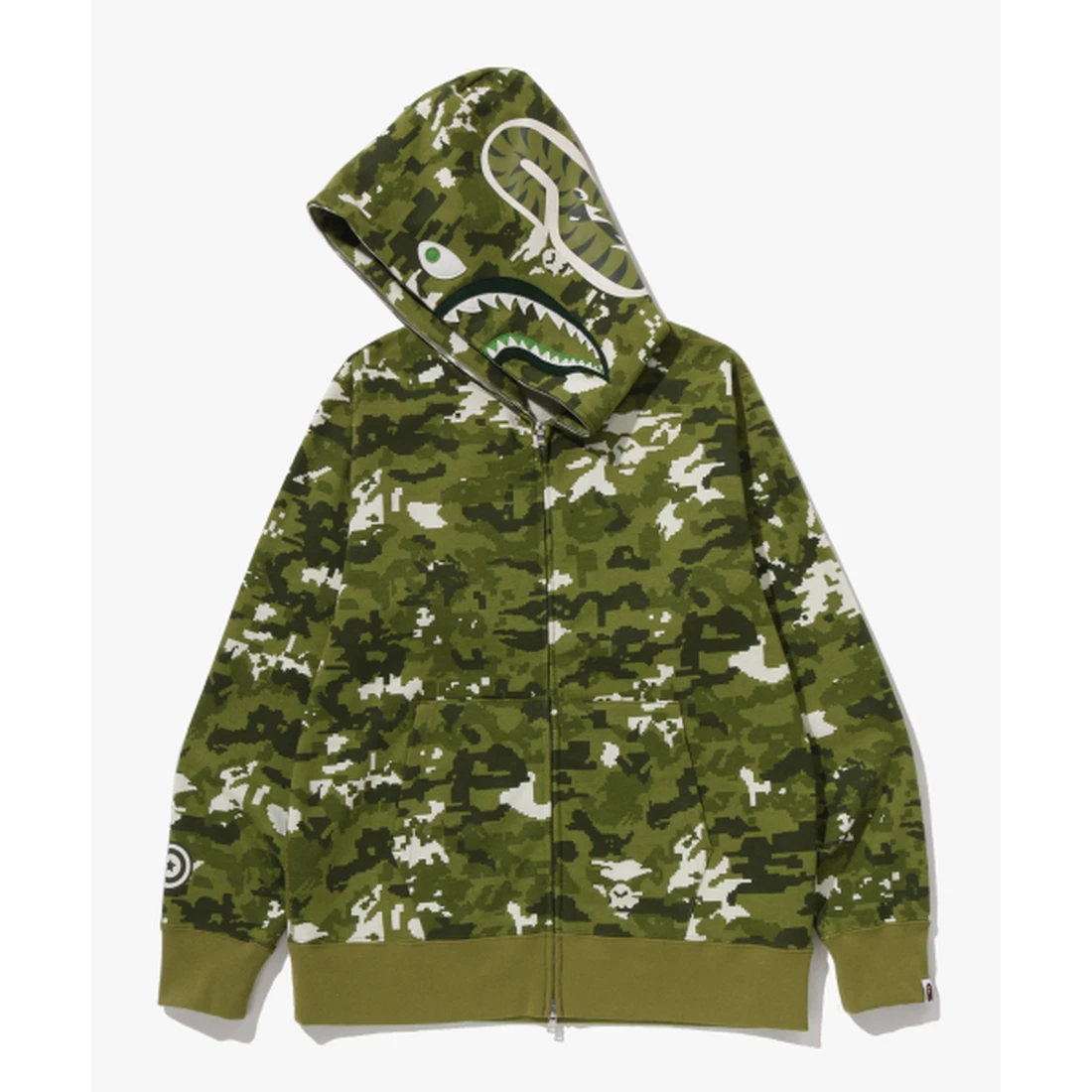 베이프 멀티 픽셀 카모 샤크 레귤러 핏 풀 집 후드 M GREEN 001ZPM301303MGRN