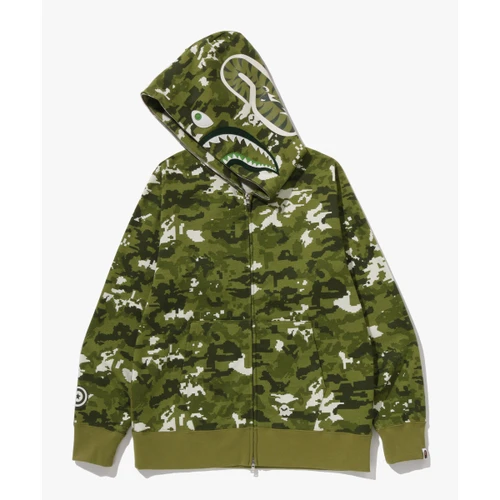 베이프 멀티 픽셀 카모 샤크 레귤러 핏 풀 집 후드 M GREEN