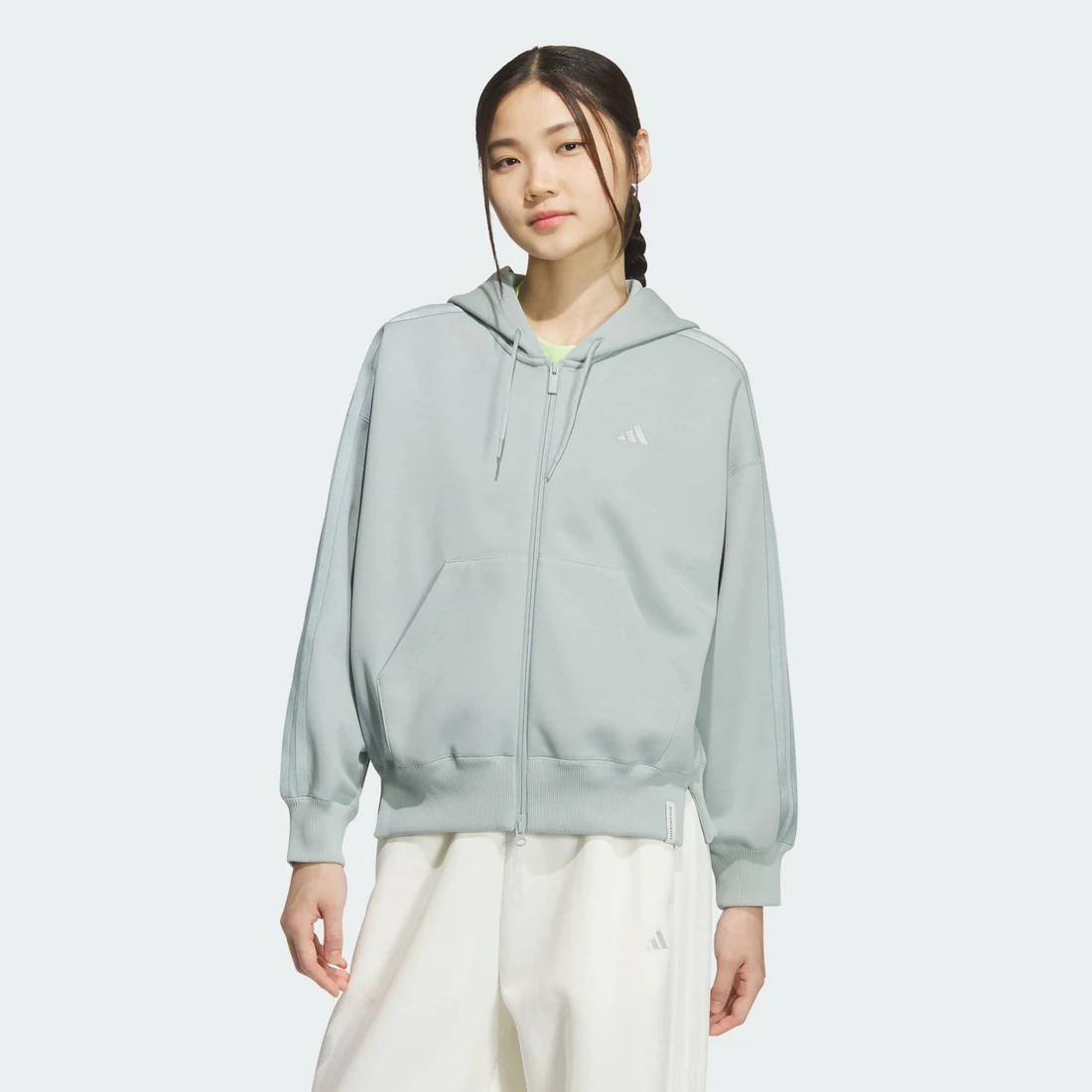 아디다스 에센셜 플러스 3-스트라이프 스페이서 니트 루즈 핏 풀 지퍼 후디 KF8278