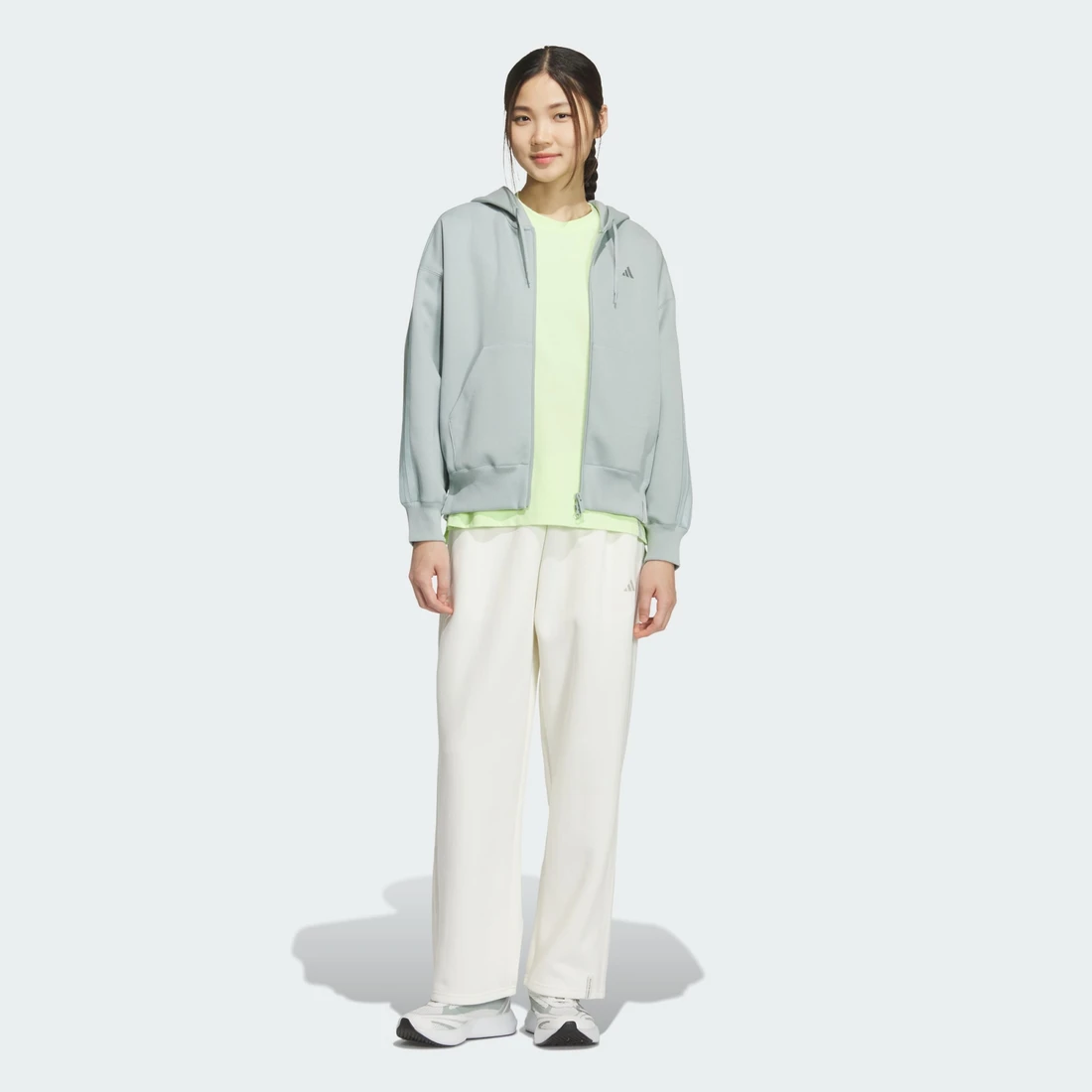 아디다스 에센셜 플러스 3-스트라이프 스페이서 니트 루즈 핏 풀 지퍼 후디 KF8278