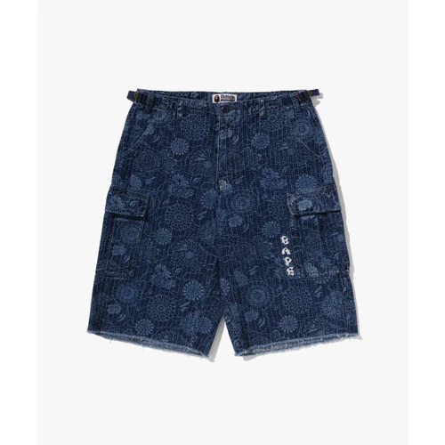 베이프 재패니즈 인디고 아트 카모 정글 데님 릴렉스드 핏 카고 쇼츠 M INDIGO