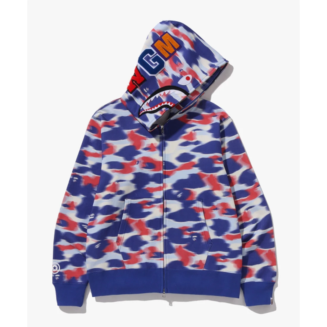 베이프 스크린 카모 샤크 풀 집 후드 M BLUE 001ZPM301304MBLU