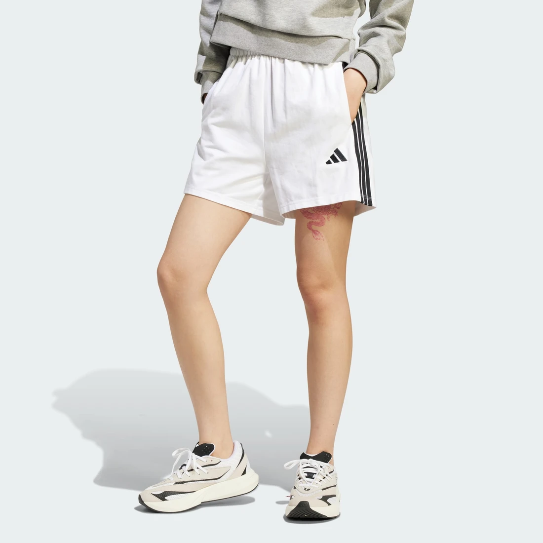 아디다스 에센셜 3S 코튼 쇼츠 화이트 블랙 - KR 사이즈 우먼스 JD0910