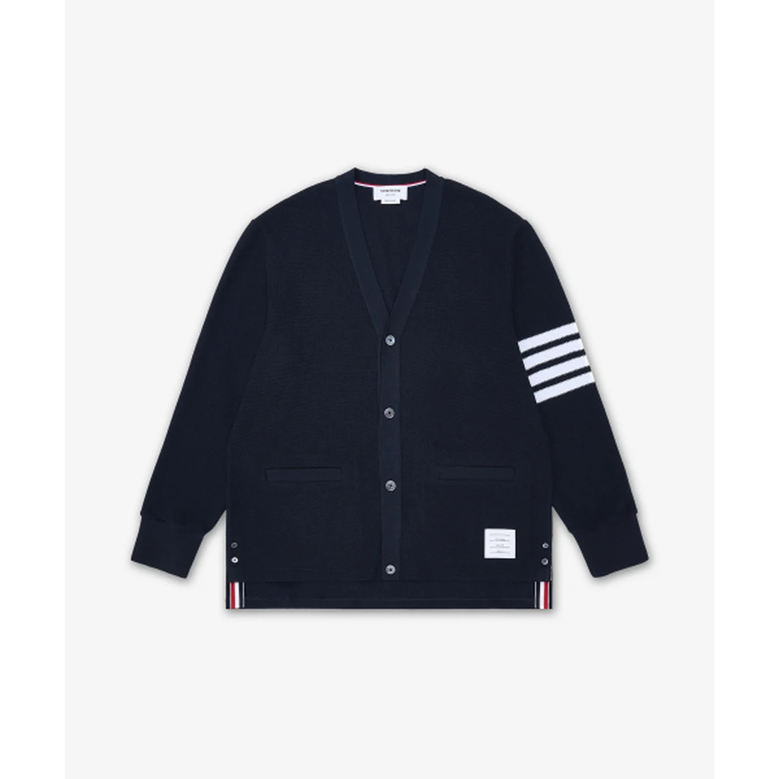 톰 브라운 텍스처드 피케 4-바 가디건 네이비 MJT554AJ0248415