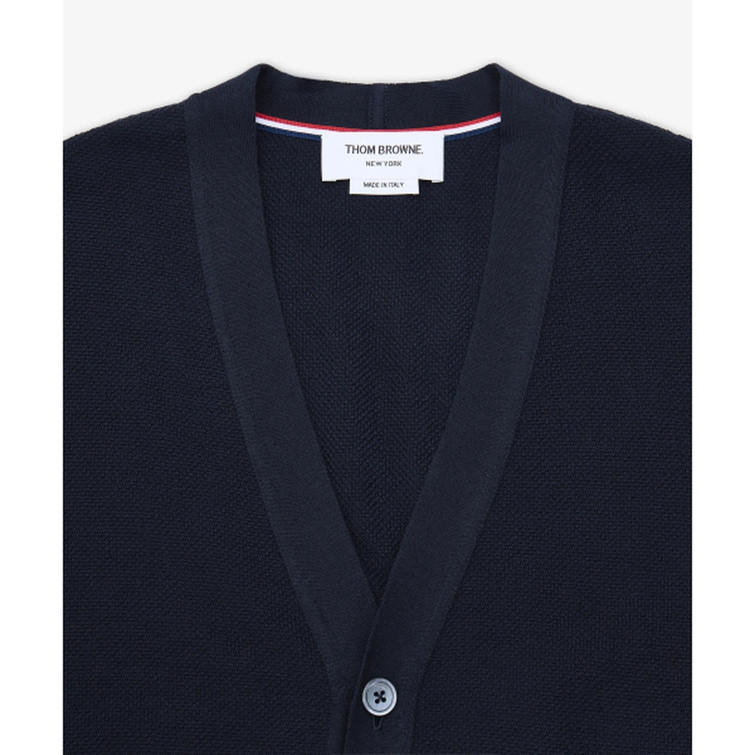 톰 브라운 텍스처드 피케 4-바 가디건 네이비 MJT554AJ0248415