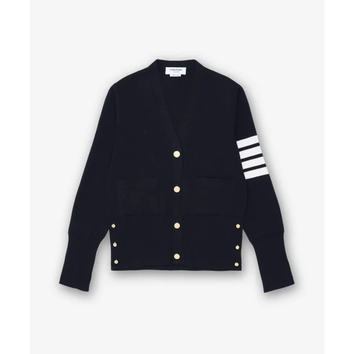 톰 브라운 울 4-바 브이넥 가디건 네이비