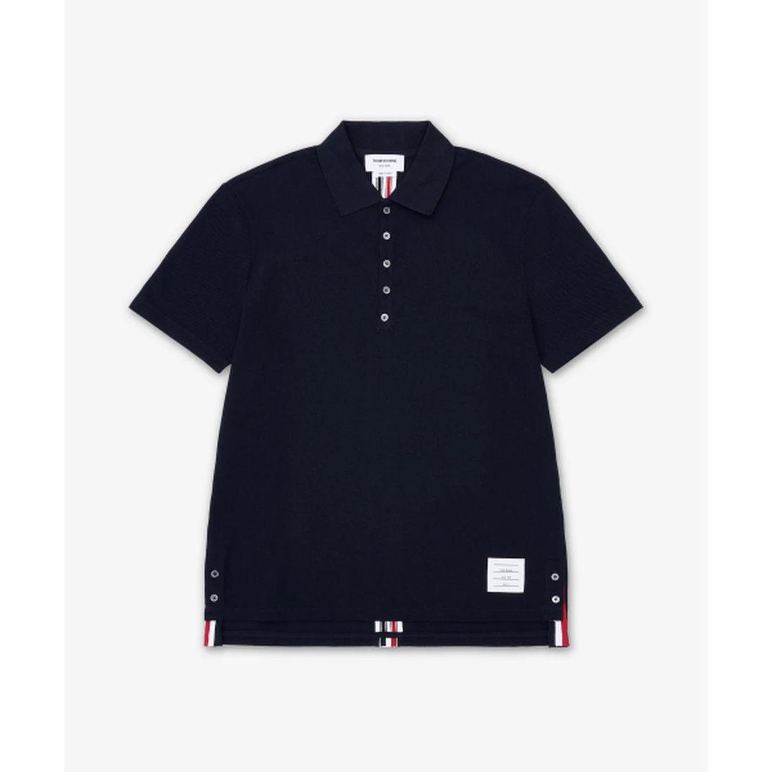 톰 브라운 클래식 피케 스트라이프 릴렉스드 반소매 폴로 셔츠 네이비 MJP042A00050415
