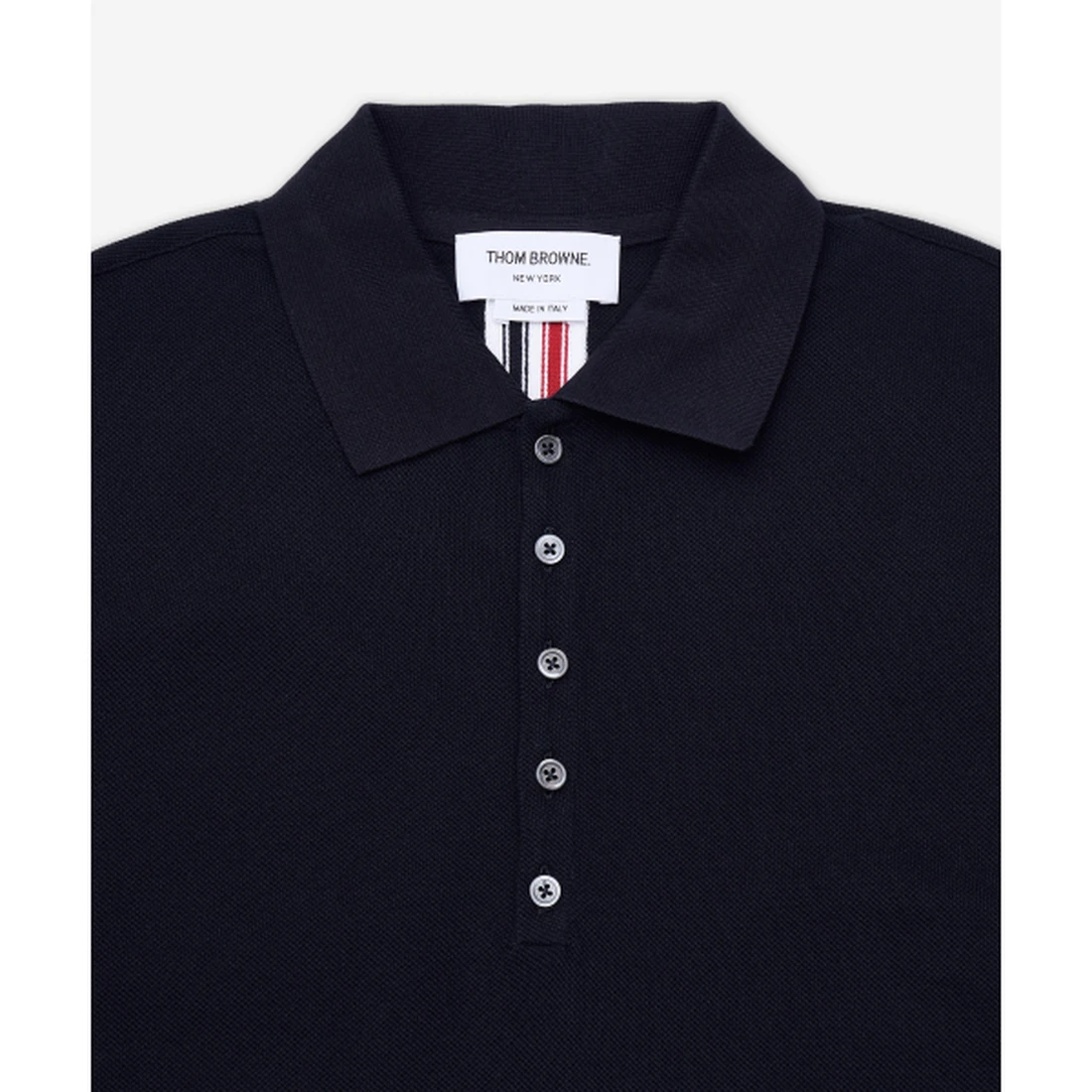 톰 브라운 클래식 피케 스트라이프 릴렉스드 반소매 폴로 셔츠 네이비 MJP042A00050415