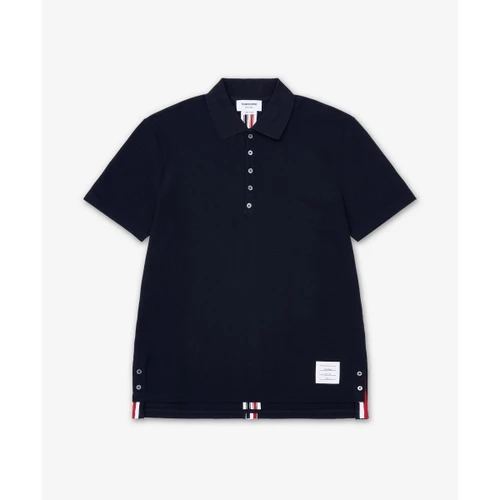 톰 브라운 클래식 피케 스트라이프 릴렉스드 반소매 폴로 셔츠 네이비