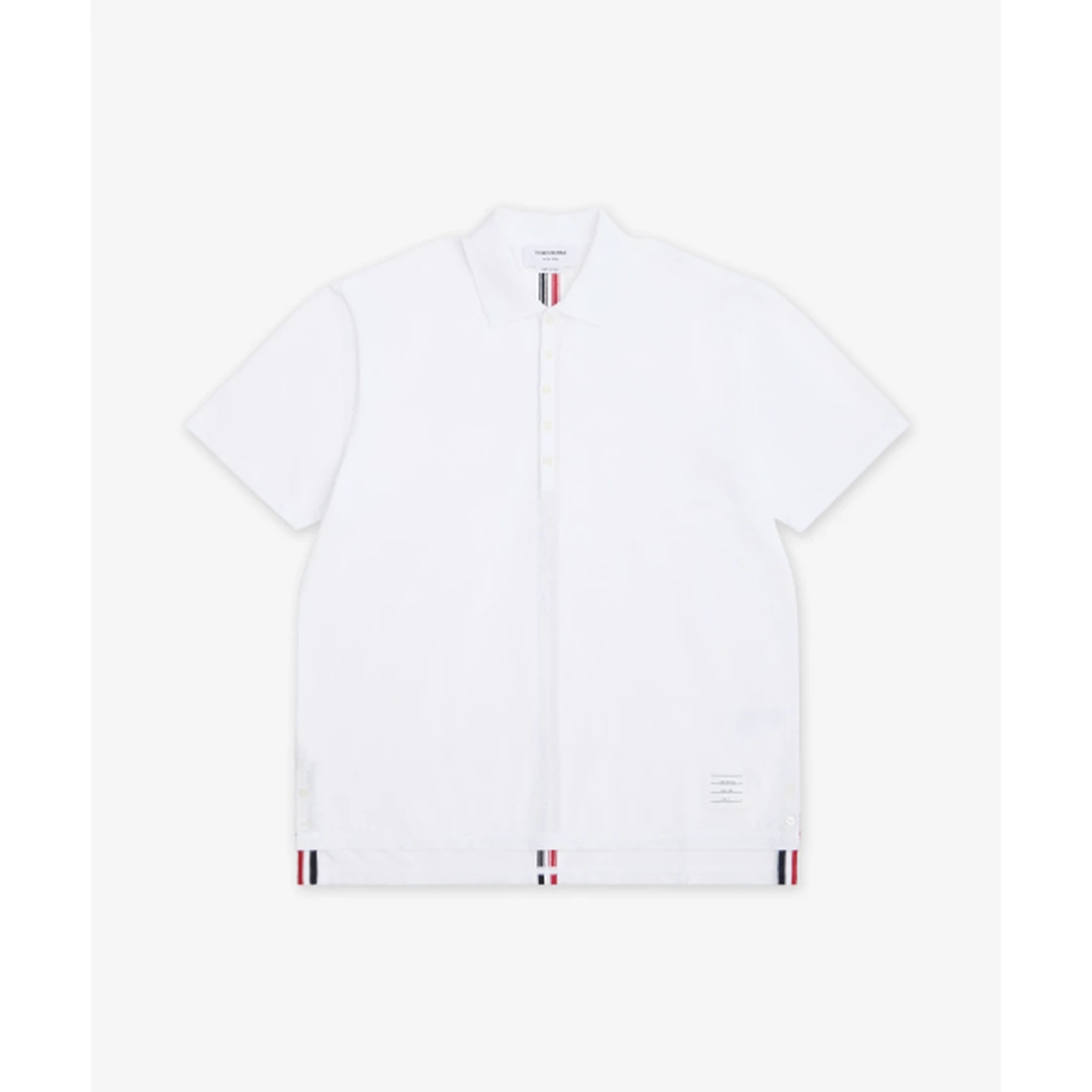 톰 브라운 클래식 피케 스트라이프 릴렉스드 반소매 폴로 셔츠 화이트 MJP042A00050100