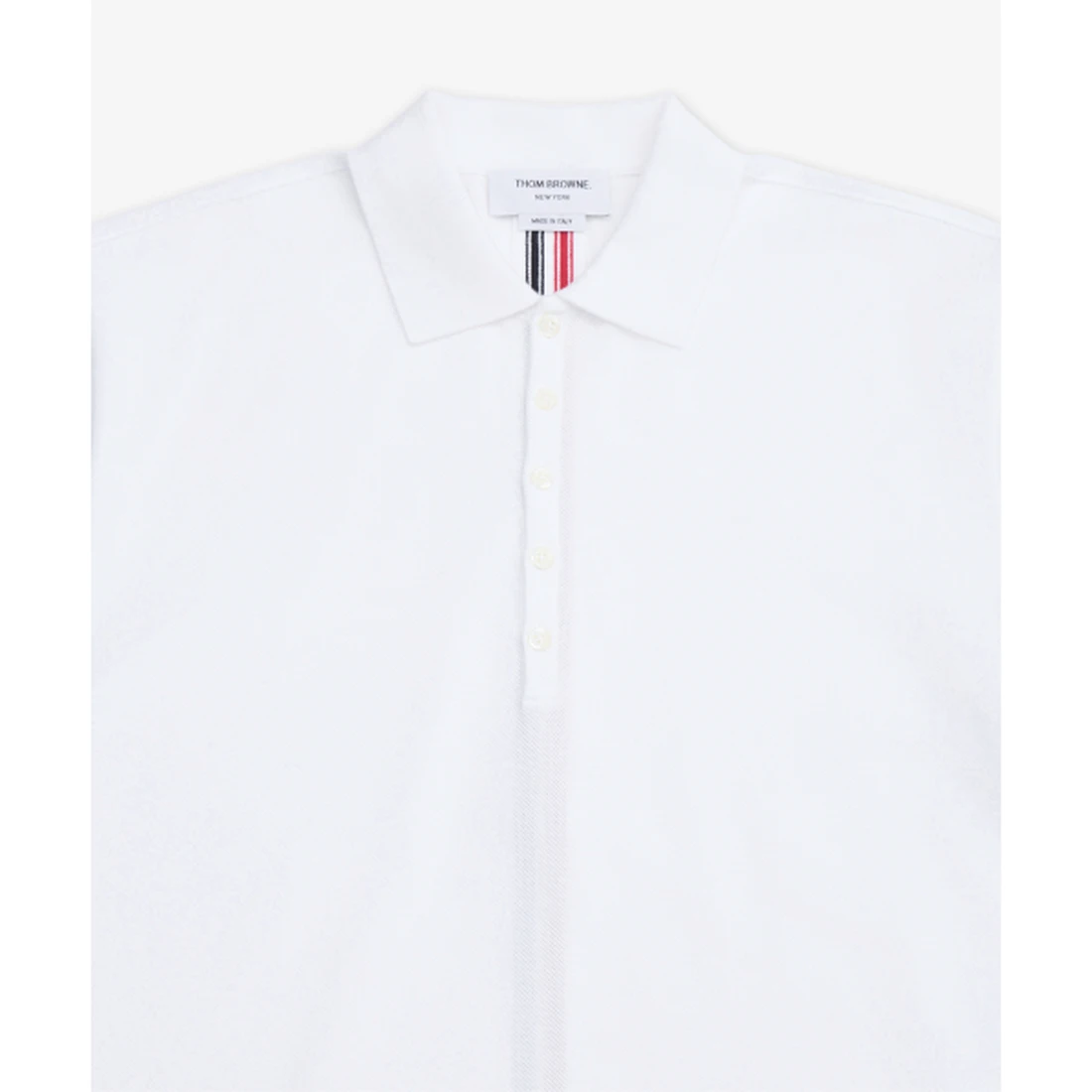 톰 브라운 클래식 피케 스트라이프 릴렉스드 반소매 폴로 셔츠 화이트 MJP042A00050100