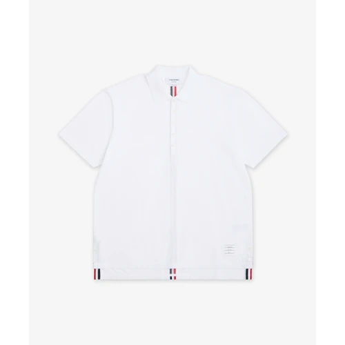 톰 브라운 클래식 피케 스트라이프 릴렉스드 반소매 폴로 셔츠 화이트