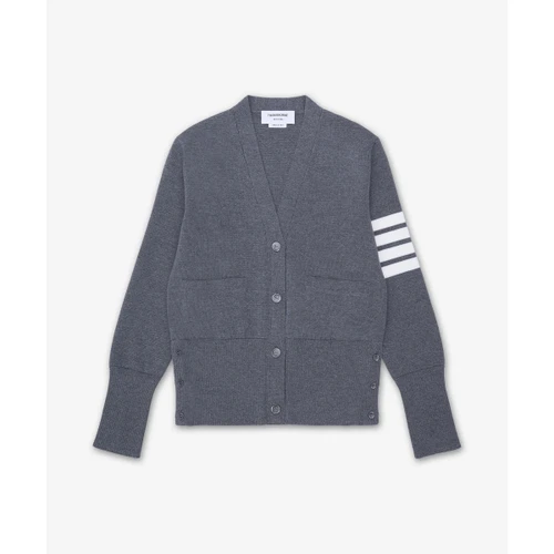 톰 브라운 울 4-바 브이넥 가디건 미드 그레이