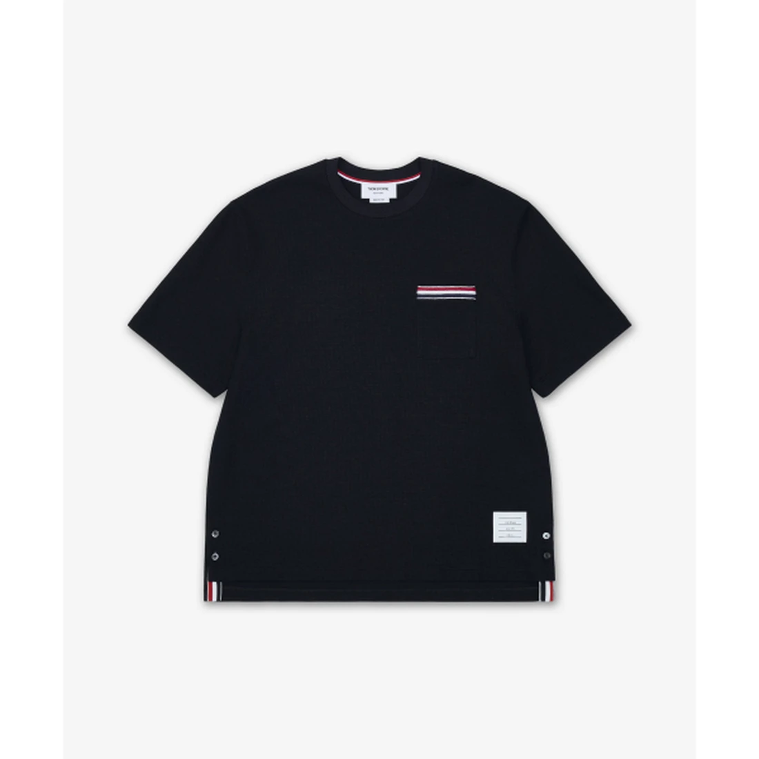 톰 브라운 텍스처드 코튼 리넨 RWB 자수 반소매 폴로 셔츠 네이비 MJS298EJ0251415