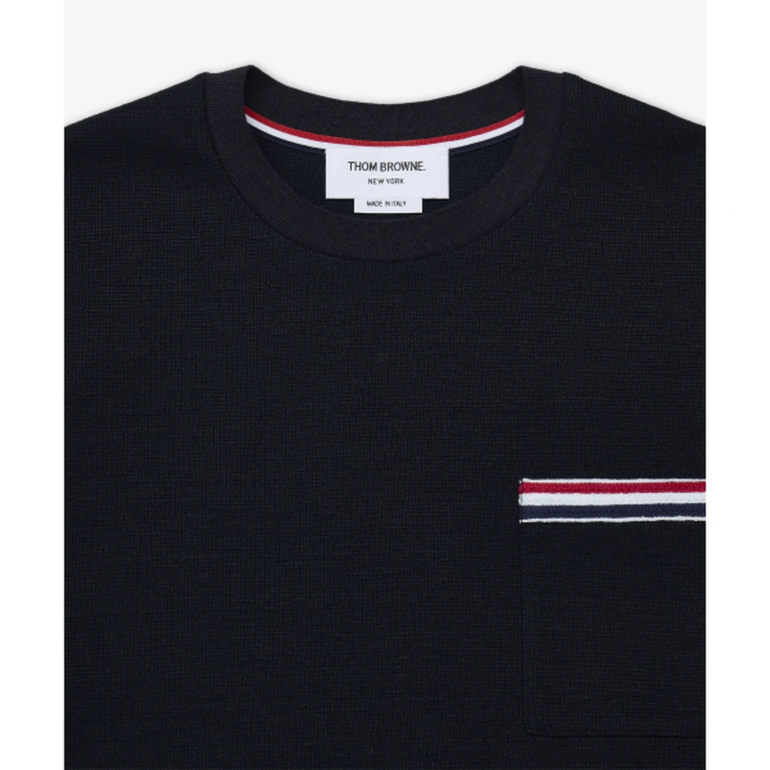 톰 브라운 텍스처드 코튼 리넨 RWB 자수 반소매 폴로 셔츠 네이비 MJS298EJ0251415