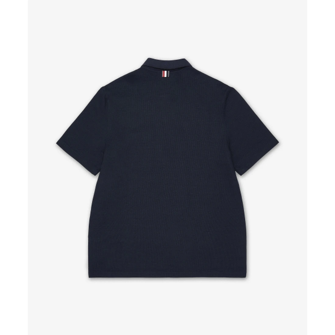 톰 브라운 텍스처드 코튼 리넨 RWB 자수 반소매 폴로 셔츠 네이비 MJP244EJ0251415
