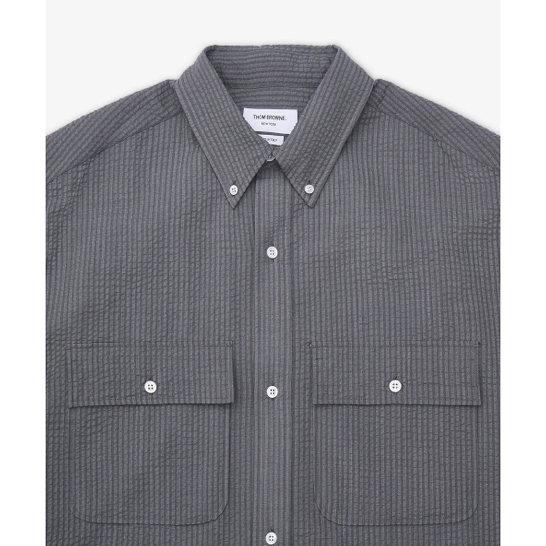 톰 브라운 플랩 포켓 인 울 시어서커 셔츠 라이트 그레이 MWS329A06455055