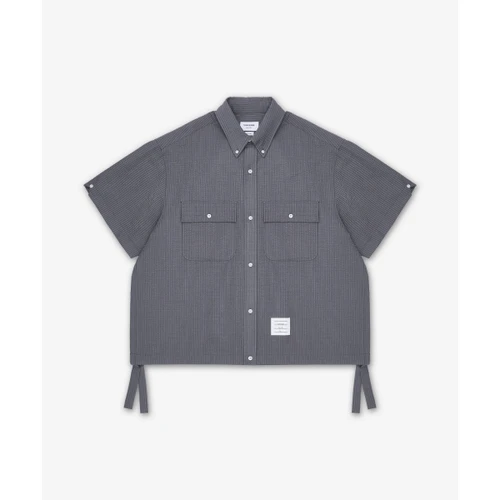 톰 브라운 플랩 포켓 인 울 시어서커 셔츠 라이트 그레이