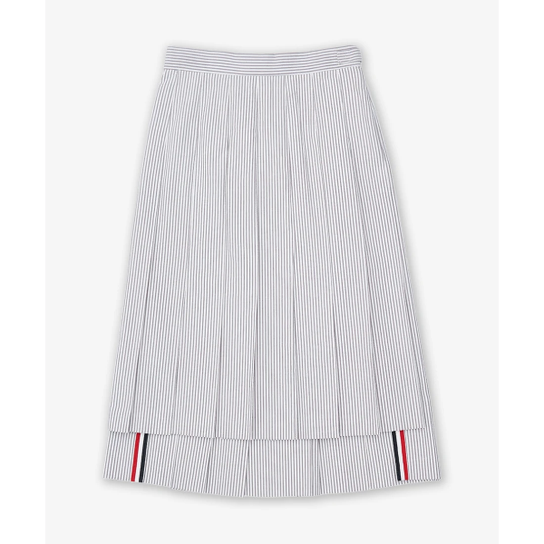 톰 브라운 시어서커 플리츠 미디 스커트 미드 그레이 FGC400V00572035