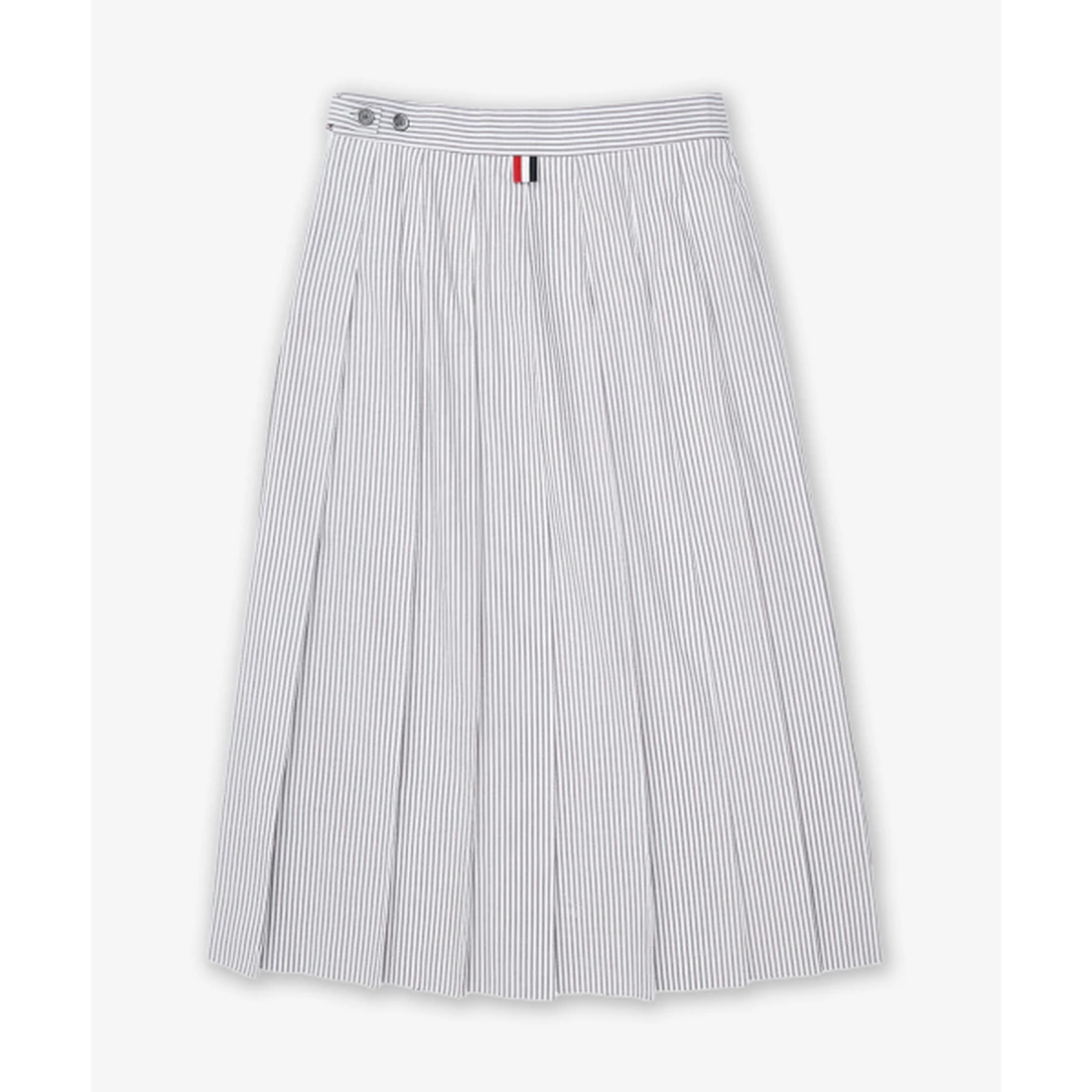 톰 브라운 시어서커 플리츠 미디 스커트 미드 그레이 FGC400V00572035