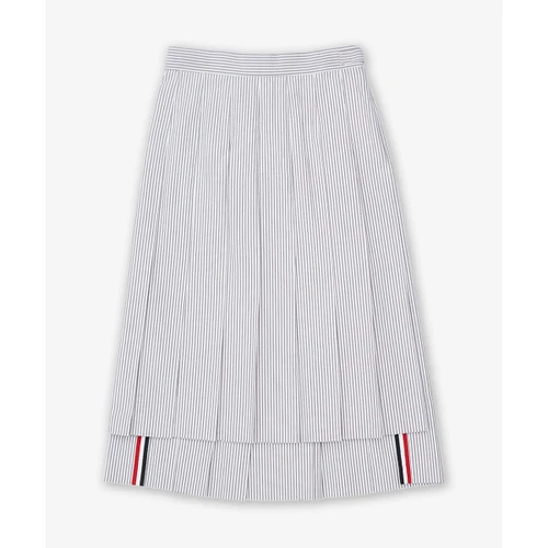 톰 브라운 시어서커 플리츠 미디 스커트 미드 그레이