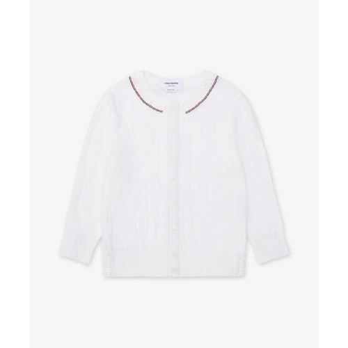 톰 브라운 메리노 울 보블 스티치 레이스 트림 가디건 화이트