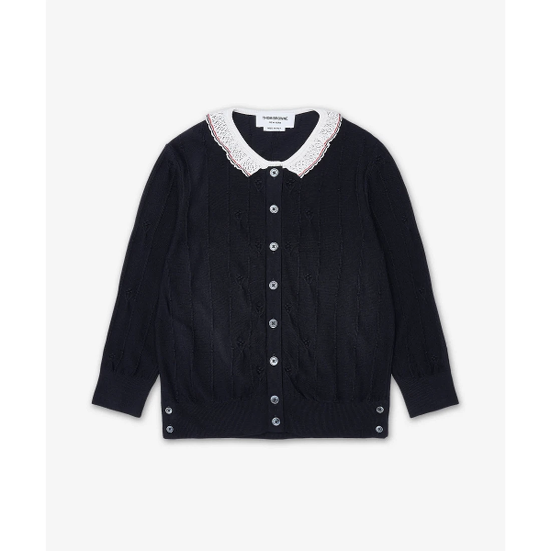 톰 브라운 메리노 울 보블 스티치 레이스 트림 가디건 네이비 FKC697BY1051415