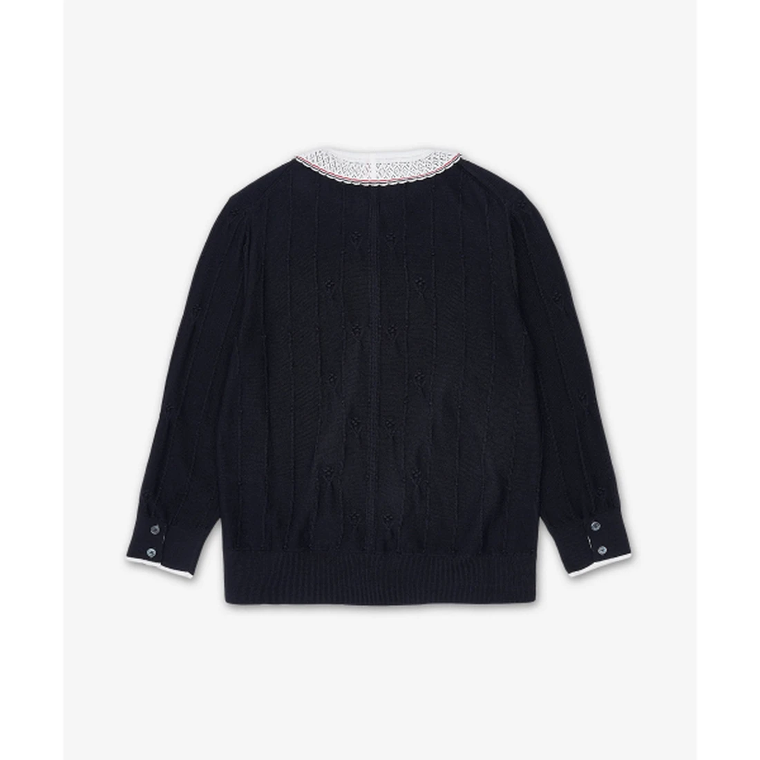 톰 브라운 메리노 울 보블 스티치 레이스 트림 가디건 네이비 FKC697BY1051415