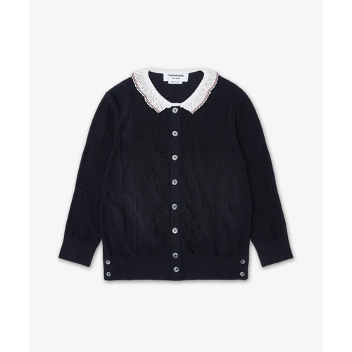 톰 브라운 메리노 울 보블 스티치 레이스 트림 가디건 네이비