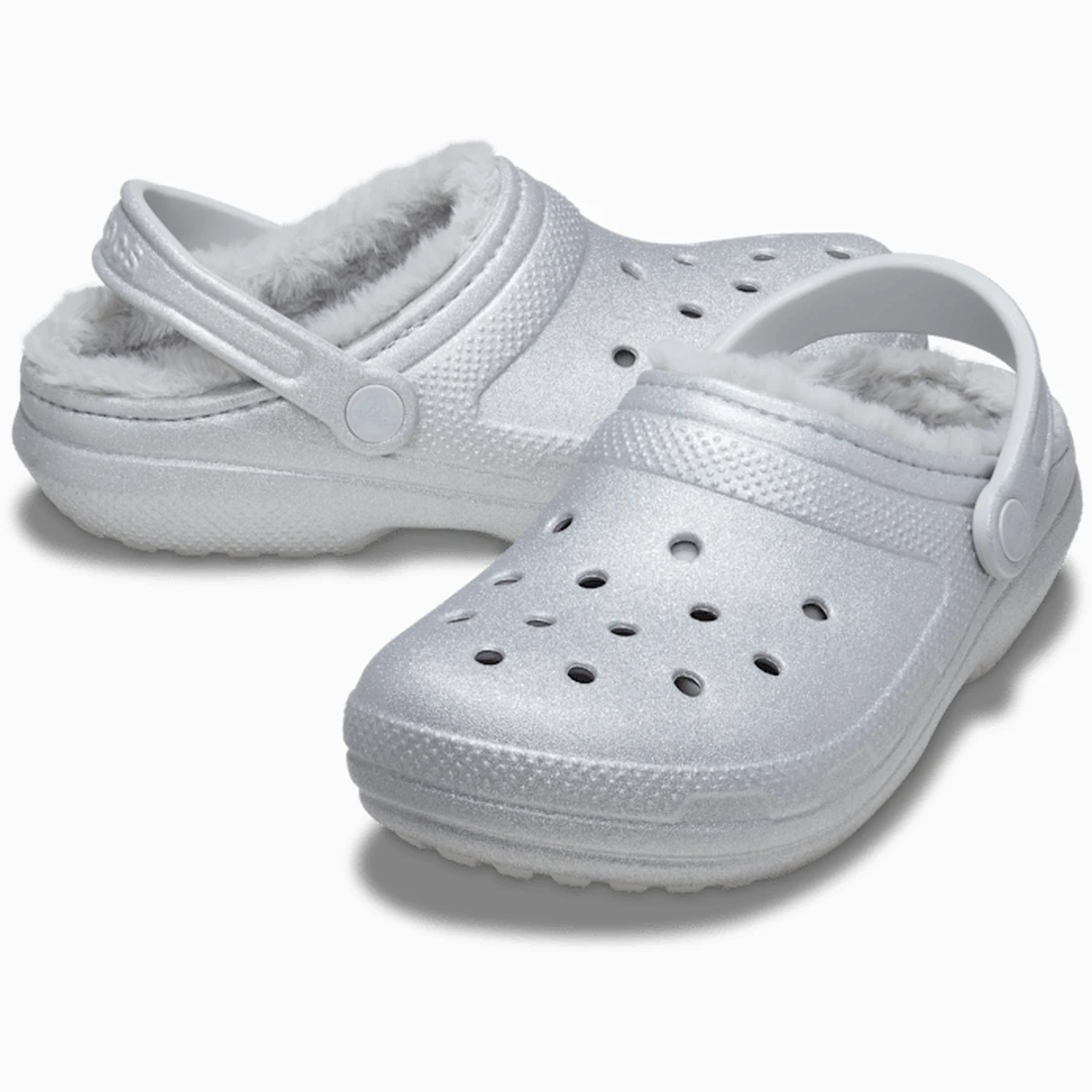 크록스 클래식 퍼즈 라인드 글리터 클로그 실버 211928-040