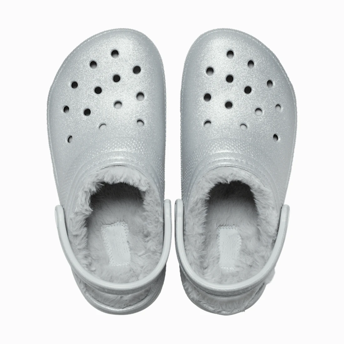 크록스 클래식 퍼즈 라인드 글리터 클로그 실버 211928-040