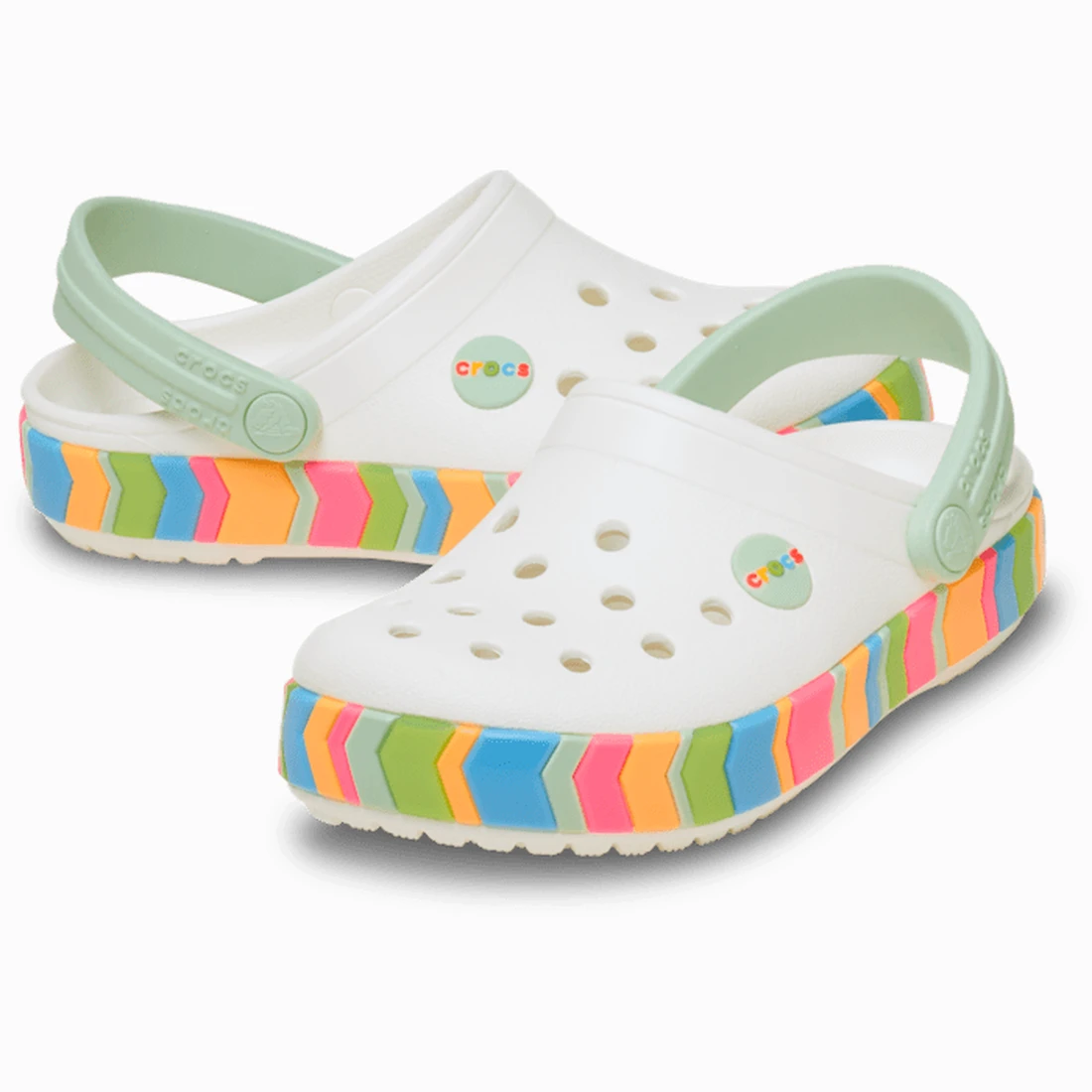 크록스 크록밴드 쉐브론 밴드 클로그 토들러 화이트/멀티 213840-94S