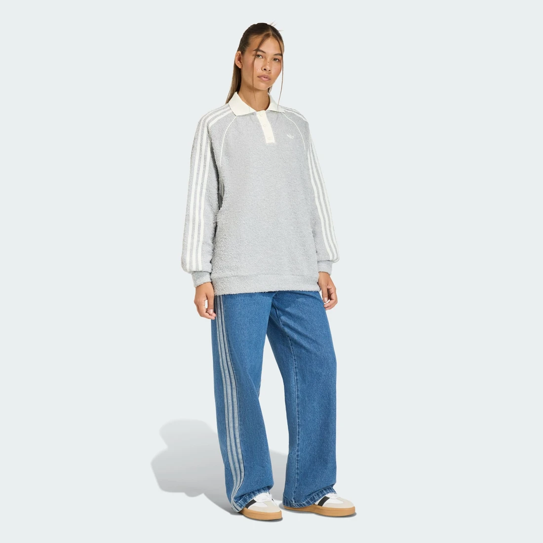 아디다스 오리지널스 부클 오버사이즈 폴로 크루 그레이 투 - KR 사이즈 우먼스 KS7791