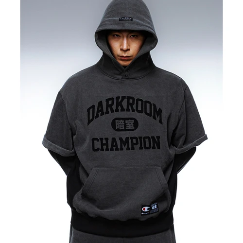 챔피온 X 다크룸 스튜디오 헤비웨이트 레이어드 후드 티셔츠 차콜