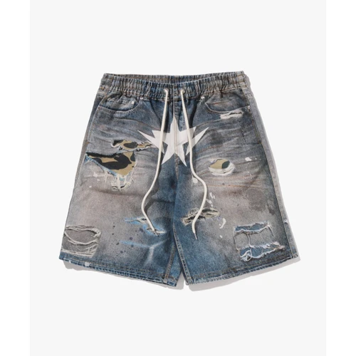 베이프 베이프 스타 페이크 프린트 릴렉스드 핏 쇼츠 M LIGHTINDI