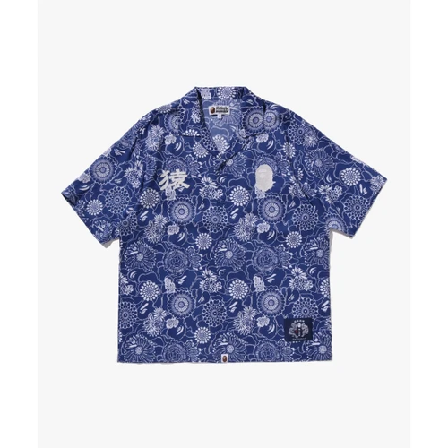 베이프 재패니즈 인디고 아트 카모 오픈 칼라 SS 셔츠 M INDIGO