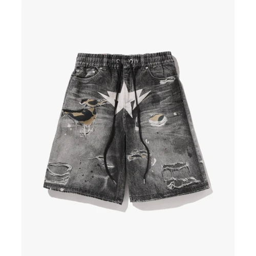 베이프 베이프 스타 페이크 프린트 릴렉스드 핏 쇼츠 M BLACK