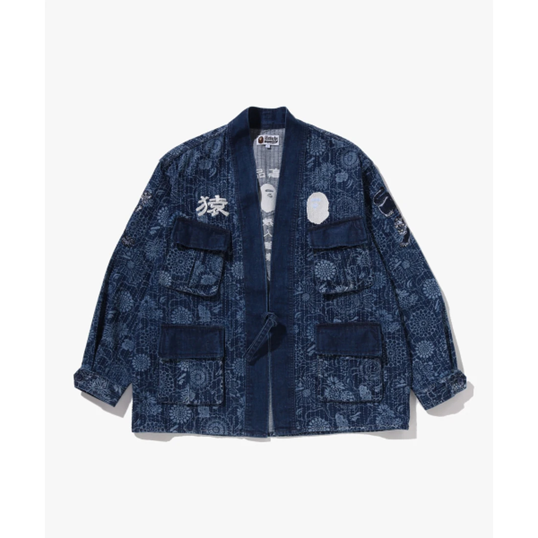 베이프 재패니즈 인디고 아트 카모 정글 퍼티그 기모노 M INDIGO 001LJM301316MING