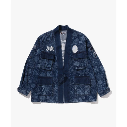 베이프 재패니즈 인디고 아트 카모 정글 퍼티그 기모노 M INDIGO