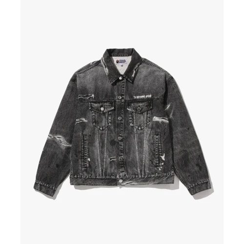 베이프 페이크 프린트 트러커 자켓 M BLACK