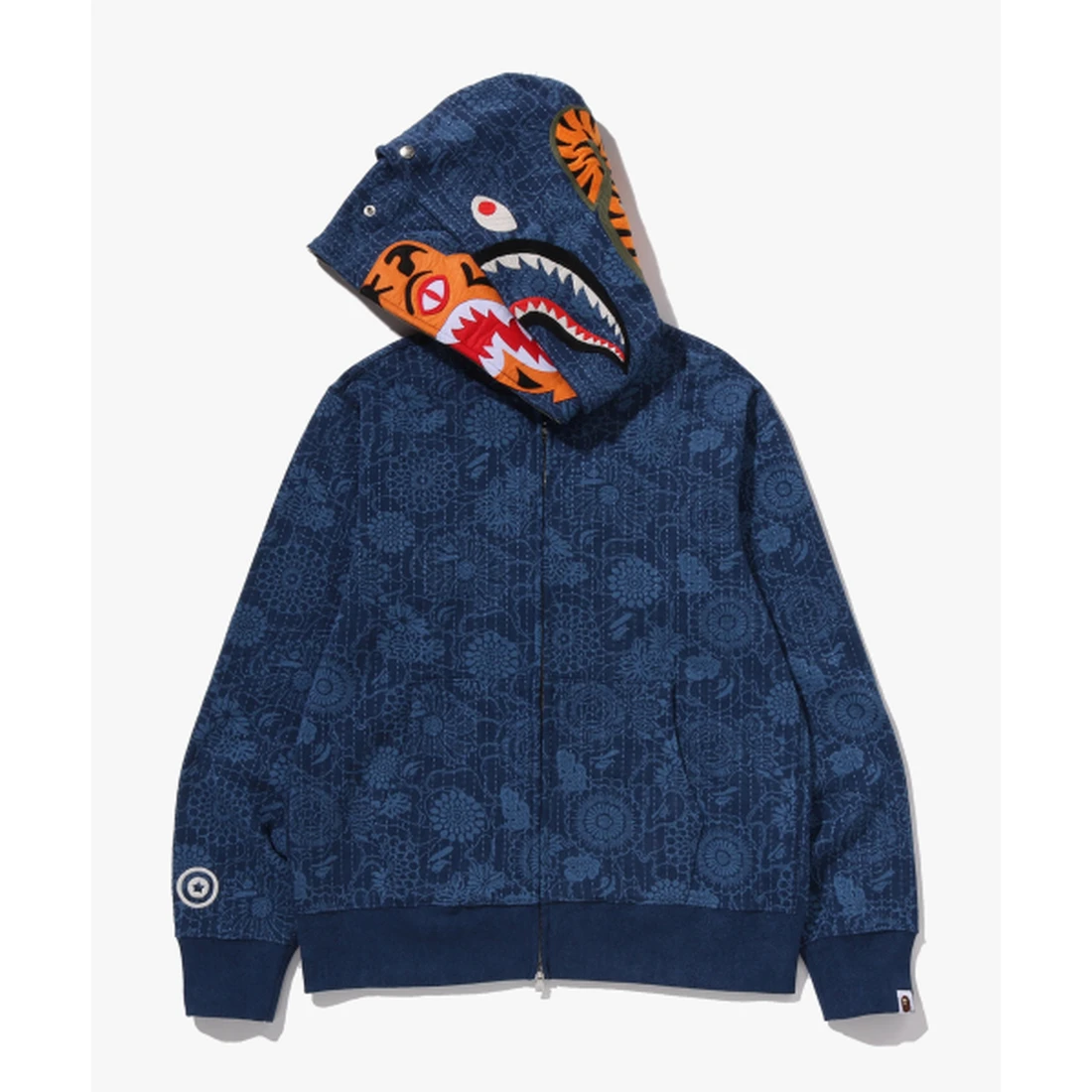 베이프 재패니즈 인디고 아트 카모 더블 타이거 샤크 풀 집 후드 M INDIGO 001ZPM301305MING