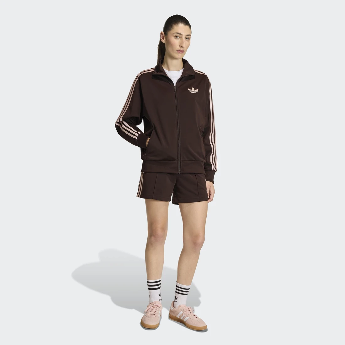 아디다스 오리지널스 파이어버드 클래식 쇼츠 오로라 커피 샌디 핑크 - KR 사이즈 우먼스 KD3672