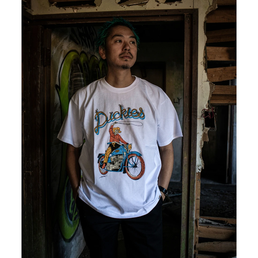 디키즈 X Hirotton 바이크 티셔츠 화이트 DK0A8D6YC4D